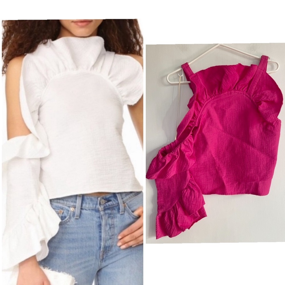 NWT Rachel Comey Fuchsia Spark Top Pink Rare One Shoulder Ruffle Hem Size 4